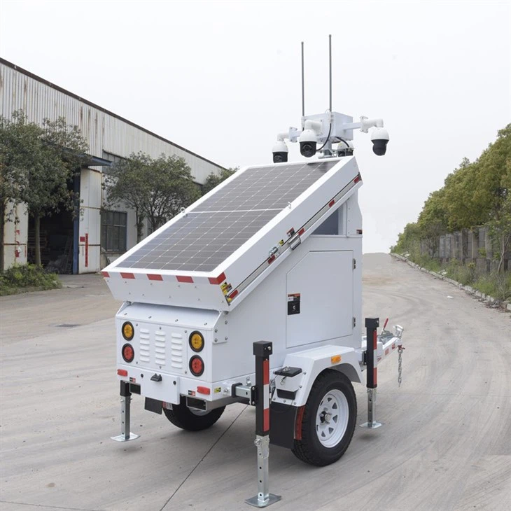 Mobile Solar Surveillance Tower Trailer With HD Cameras